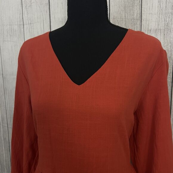 Fancy Inn Woman's Large Orange Long Sleeve V-Neck With Pockets Dress, NWT - Picture 2 of 8